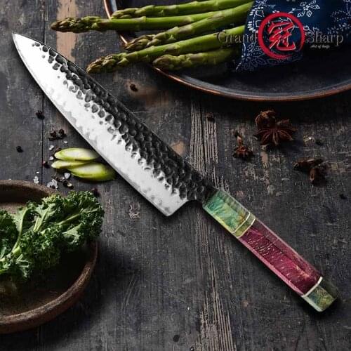 Hand Forged 8'' Chef Knife 3 Layers AUS-10 Japanese Steel Sushi Sashimi Kitchen Tools Gyuto Cleaver Slicing Knives Grandsharp