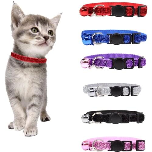 6pcs/lot Safety cat breakaway collar baby dog cat color ID collar cats puppy dogs quick Release collar necklace with bell