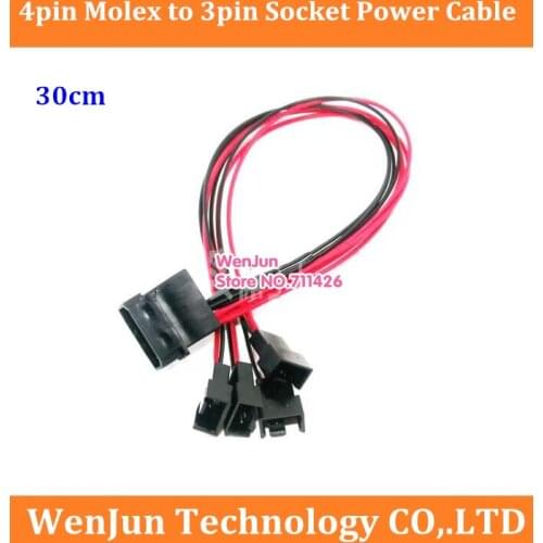 PC DIY IDE 4Pin Molex to 4-port 3Pin Socket HUB extension Cable Cord 30cm -5pcs/lot