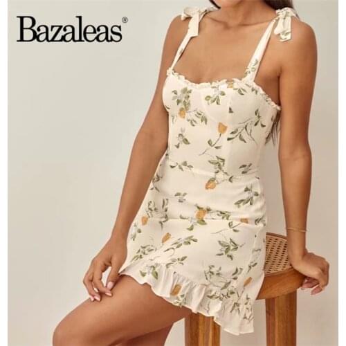 Floral Print Cream Dress Sexy Vestidos Adjust Spaghetti Strap Women Mini Dress Chic Yellow
