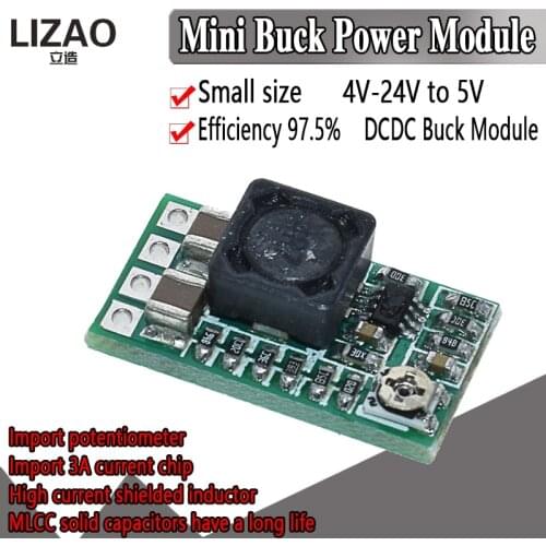 LIZAO Mini DC-DC 12-24V To 5V 3A Step Down Power Supply Module Voltage Buck Converter Adjustable 97.5% 1.8V 2.5V 3.3V 5V 9V 12V