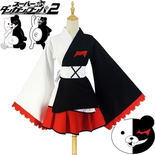 Danganronpa Anime Cosplay Monokuma Cosplay Costumes Mixed Black White Red Japanese Kimono Role Play for Girls Women Dresses