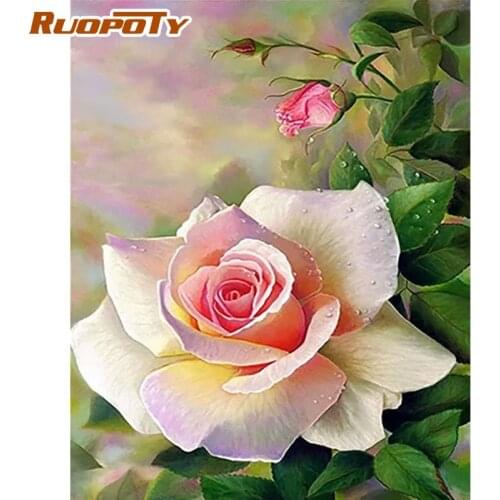 RUOPOTY Framless Painting By Numbers Kits For Adults Children White Flower Picture By Number HandPainted Unique Gift Home Arts