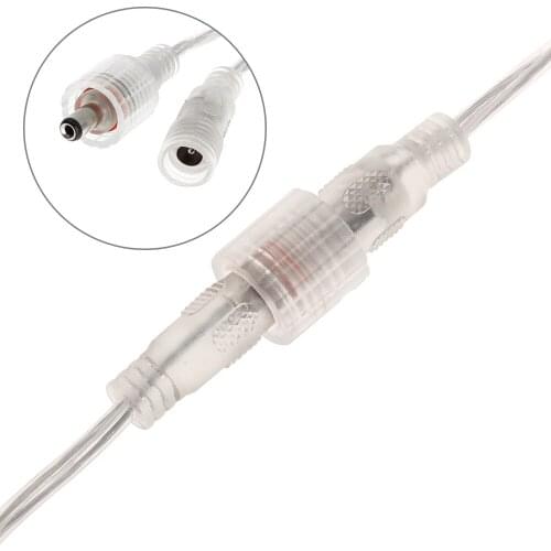 1Pairs 5.5X2.1mm Female / Male DC Power Plug Connector Cable 15cm Waterproof Transparent For 5050 5054 5630 LED Strip