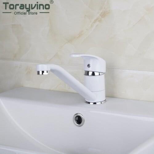 Torayvino Bathroom White Painting Faucet Basin Sink Single Handle Solid Brass Faucets Deck Mounted Hot & Cold Mixer Tap