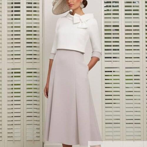 Custom made bride wedding outfit bow neck top flowing skirt Formal Wear Bride Dress Gown Mother of the Bride Dresses