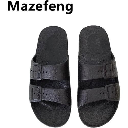 Mazefeng Summer Home Men Slippers Simple Black White Shoes Non-slip buckles Slides Flats Couples Indoor Women Platform Slippers