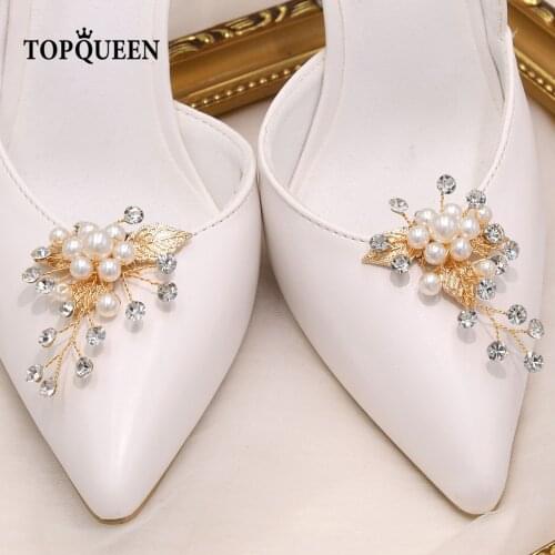 TOPQUEEN- X03 Women Shoes Clips Fashion Wedding Beautiful Pearls Rhinestone Accessories For Women Sandals Pinkage