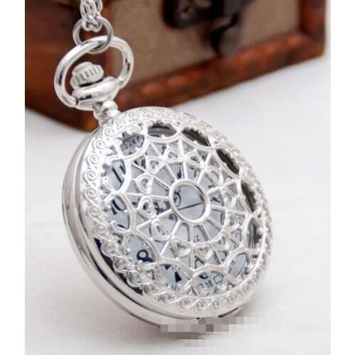 Vintage Spider Web Pocket watch with Chain Necklace Pendant Steampunk Watches Silver Necklace Christmas Hot Sale