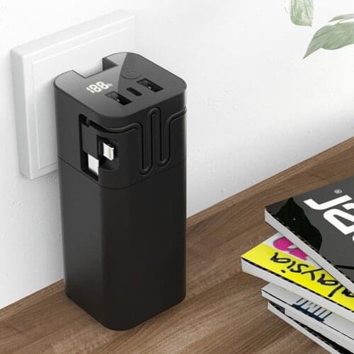 Power Bank 20000mAh Powerbank Built in Type C USB Cable AC Plug 20000 mAh Portable External Battery Charger For Xiaomi Mi iPhone