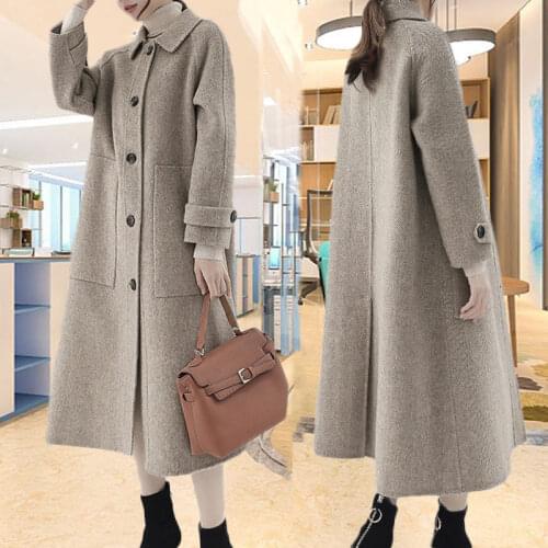 High-end Temperament Ladies Woolen Coat Large Size Single Breasted Loose Hepburn Coat Winter Long Jacket Feminino Casaco f2164