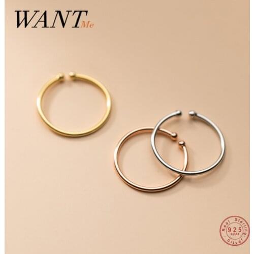 WANTME 925 Sterling Silver Korean Simple Smooth Open Beads Rings for Women Adjustable Couples Teen Charms Party Jewelry 2021