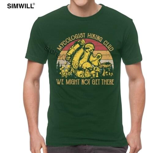 Funny Mycologist Hiking Sloth Tshirts Men Cotton Mushroom T-Shirt Short Sleeves Round Neck Tees Vintage Lazy Animals T Shirt