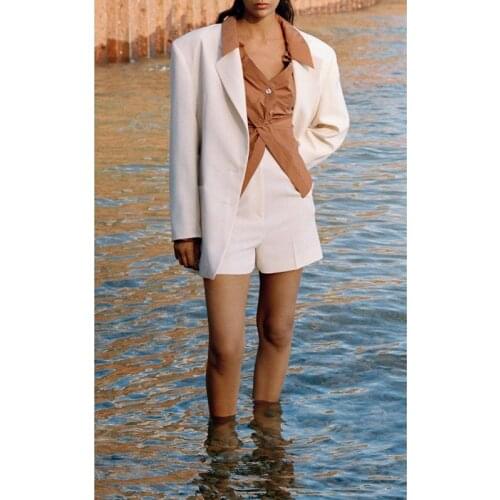 Women Jacket 2021 Autumn and Winter Faux Leather Suit Boyfriend Style Loose Profile Mid-length Two-color Jacket