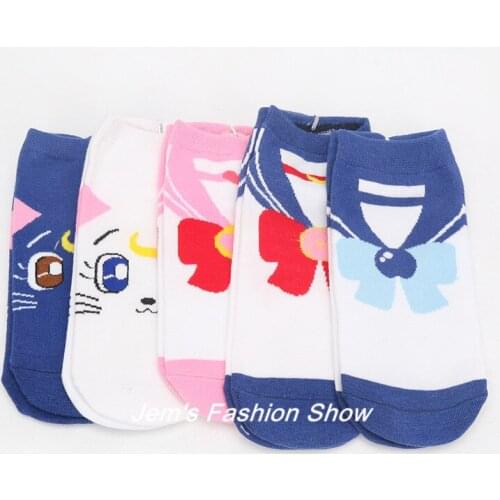 Sailor Moon Mercury Mars Jupiter Venus Luna Cartoon Socks Spring Summer Casual Womens Fashion Cotton Ankle Socks