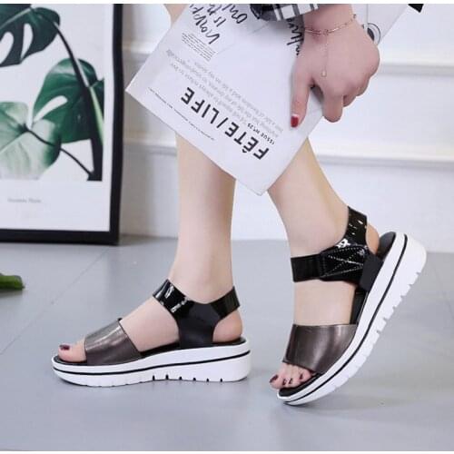 2021 Summer Women Sandals Flat Platform Sandals Women Hook Loop Wedge Beach Flip Flops Ladies High Heel Wedge Gladiator Sandals