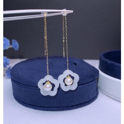 Shilovem 18k yellow Natural freshwater pearls Drop Earrings fine Jewelry women trendy anniversary Christmas gift myme1414888zz