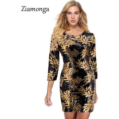 Ziamonga 2020 New Winter Women Glitter Dress Celebrity Long Sleeve O-Neck Sequined Sexy Nightclub Evening Party Sequined Dresses