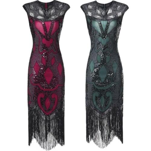 Womens 1920s Dress Sequin Art Deco Roaring Gatsby Dress with Sleeveless Vintage Embroidery Flapper Dresses New S-XXXL