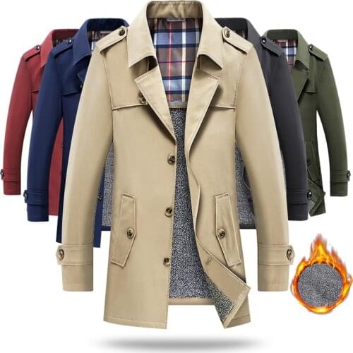 Winter Men Business Trench Coat Jacket 2021 New Casual Windbreaker Jacket Men Long Jacket Male Thick Warm Fleece Overcoat