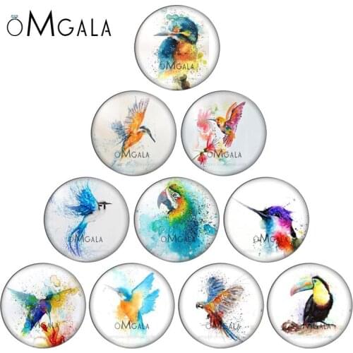 Fashion Colorful Painting Birds Animals 10pcs 10mm/12mm/18mm/20mm/25mm Round photo glass cabochon demo flat back Making findings