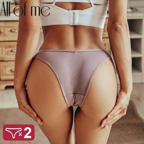 2PCS/Set Sexy Lingerie Cotton Panties Women Underwear Briefs Female Underpants Pantys Tangas Thong Panties Bikini Solid Color