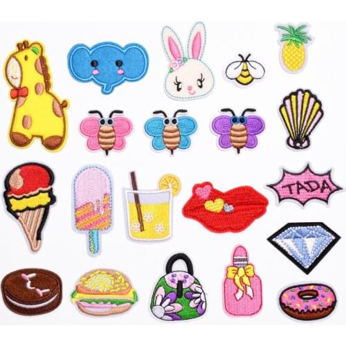 20pcs Cartoon Animals Embroidery Patches Set Dessert Tada Cloth Stickers Bulk DIY Appliques for Sewing Clothes Textiles Iron Ons