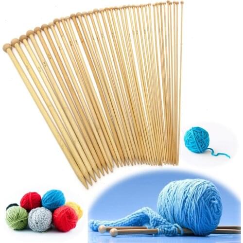 36pcs/Set 18 Sizes 36cm Single Pointed Bamboo Knitting Needles Set 2.0mm-10.0mm Kit PK Smooth Crochet Tool Chinese Style Useful