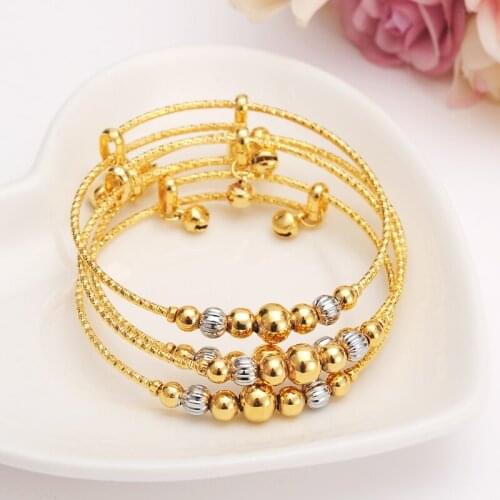 4pcs dubai Charm Bracelet for Women Gold silver beads Bangle cute bell kids girls women Hand Chain Jewelry anklets Arab gift