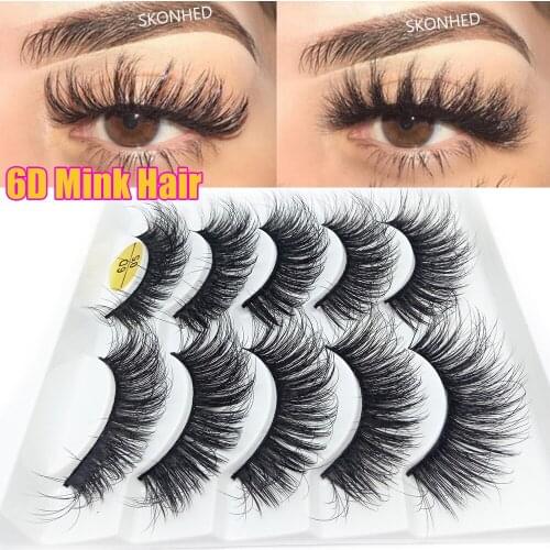 5 Pairs/Box False Eyelashes 6D Faux Mink Hair Natural Long Wispy Flared Handmade Cruelty-free Criss-cross Eyelashes Makeup Tools