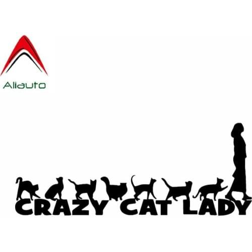 Aliauto Funny Car Sticker Crazy Cat Lady Right Facing Cute Window Cats Accessories PVC Decal for Hyundai Creta Tucson,17cm*6cm