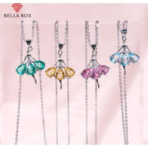 BELLA BOX Zircon Necklaces For Women 925 Sterling Silver Luxury Ballet Dancing Girl Pendants Multiple Colour Party Charm Jewelry
