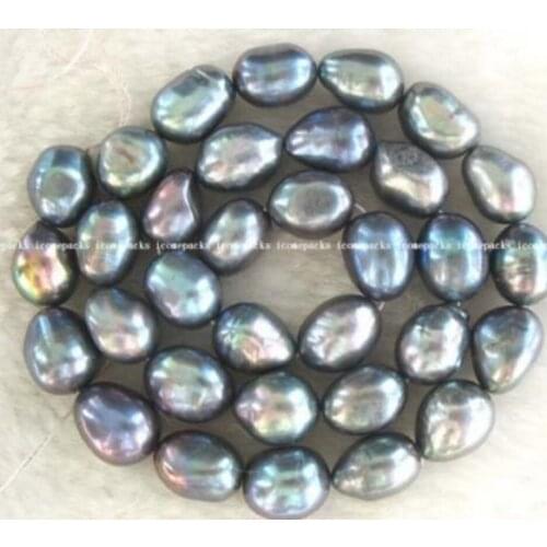 Free Shipping wholesale 15.5" 9-12mm black baroque freshwater pearl
