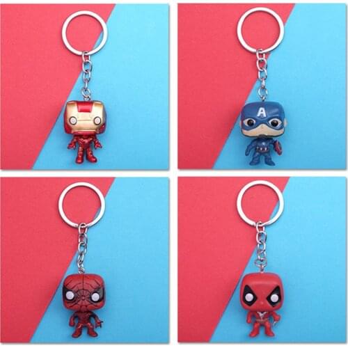 1PCS Avengers Keychains PVC Super Heroes Thanos Spider Man Black Panther Thor Dolls Pendant Gift