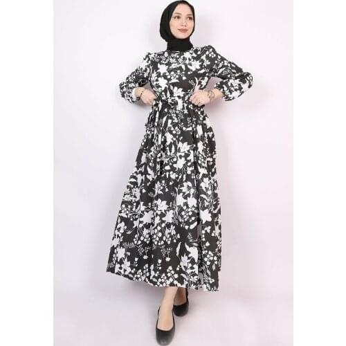 ENDERON Black White Floral Cloche Hijab Seasonal Dress