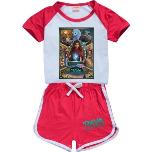 Kids Clothes Girls Raya and The Last Dragon Sportswear Summer T-shirt Tops + Pants Cotton Short Sleeve Outfits Children Clothing