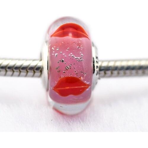 DIY Beads for Jewelry Making Sterling-Silver-Jewelry Kisses All Round Murano Glass Bead Charms Silver 925 Berloque Perles Women