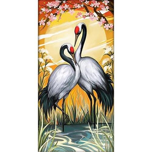 Canvas Size 5d DIY Diamond Painting Full Square/Round Red-Crowned Crane Diamond Embroidery Mosaic Animal Sunset Wall Decoration