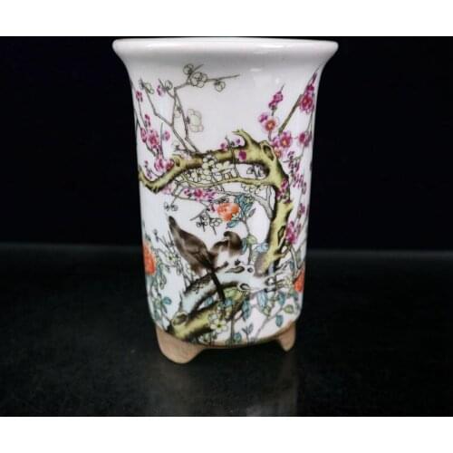 Chinese famille rose Ceramics Pastel Porcelain look very happy figure The bird is in the tree pattern Flowerpot Chinaware