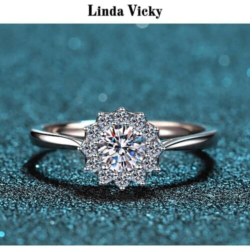 LINDA VICKY 100% Moissanite Rings 0.5ct VVS Excellent Cutting Rhodium Plated Women Luxury Fine Jewelry 925 Sterling Silver Ring