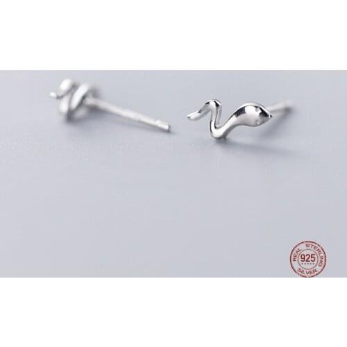 LKO 925 Sterling Silver Fashion Mini Charm Snake Shape Stud Earrings For Women Wedding Birthday Fine Jewelry Souvenir Gifts
