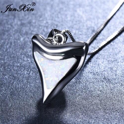 Cute Female Triangle Pendants Necklaces Boho Blue White Fire Opal Choker Necklace Fashion Silver Color Wedding Jewelry
