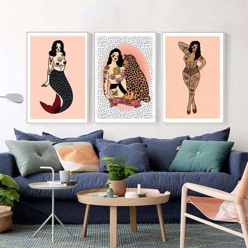 Minimalist Abstract Beauty Mermaid Leopard Canvas Painting Wall Nordic Posters and Prints Wall Pictures for Living Room Decor