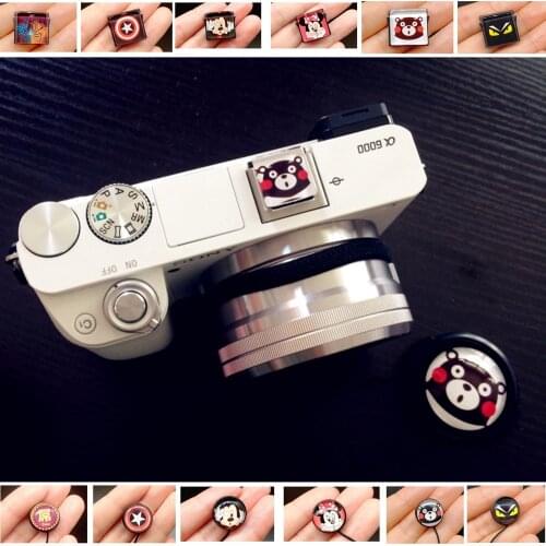 Cartoon Hot Shoe Cover Hotshoe Adapter + Anti-Lost String Lens Cap Holder Strap for Canon Nikon Pentax Sony ZV1 RX100 Camera