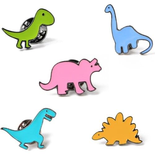 Cartoon Cute Colorful Dinosaur Brooch Pins Apatosaurus Stegosaurus Button Denim Jackets Lapel Pin Badge Gift Women Kids Jewelry