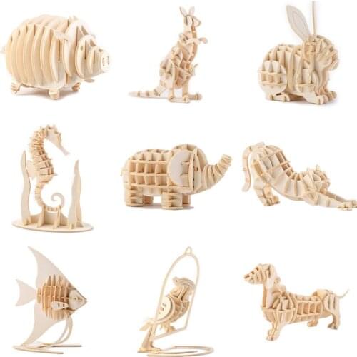 Diy Model Making Kit Cute Animals Wooden Puzzle Block 3D Manual Assembly Model For Adult Educational Toys For Children Xmas Gift