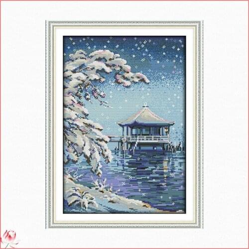 The Pavilion On The Water Scenery Cross Stitch Kits Ecological Cotton Stamped Printed 14CT 11CT DIY Easy to Use Home Decoration