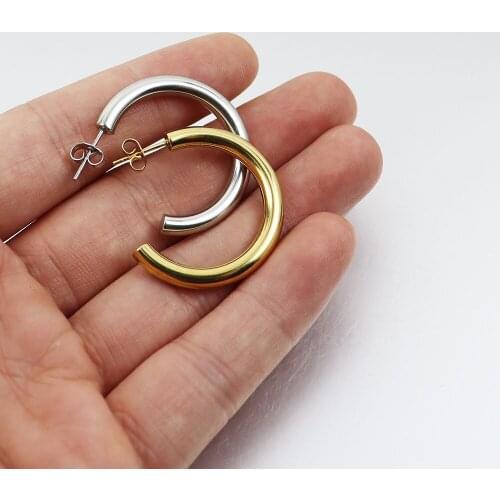 2 Pieces 4mm thickness Golden Stainless Steel C Shape Hoop Earrings Huggie Jewelry Men Women Gift