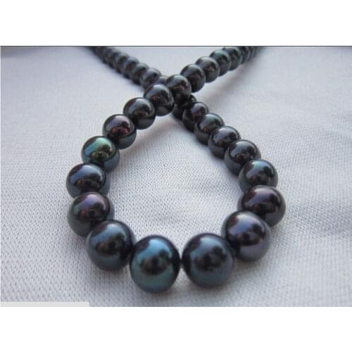 Charming 10-11mm natural tahitian black pearl necklace 18inch