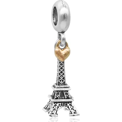 Silver Plated Eiffel Tower Charm Beads Fit Original Pandora Bracelet Authentic Fine DIY Jewelry Free Shipping